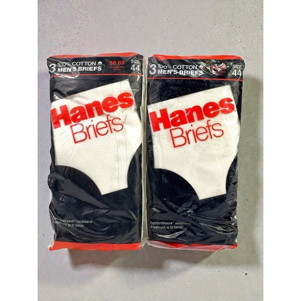 1987 Hanes White Briefs Underwear Cotton 2-3 packs Sz 44 "1 Opened" NOS Made USA